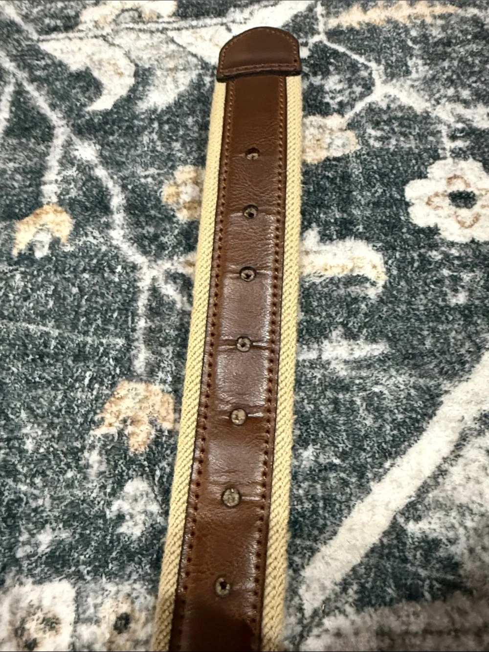 Columbia Fishing Canvas & Leather Men's Belt - Cream with Brown Trim and Fish